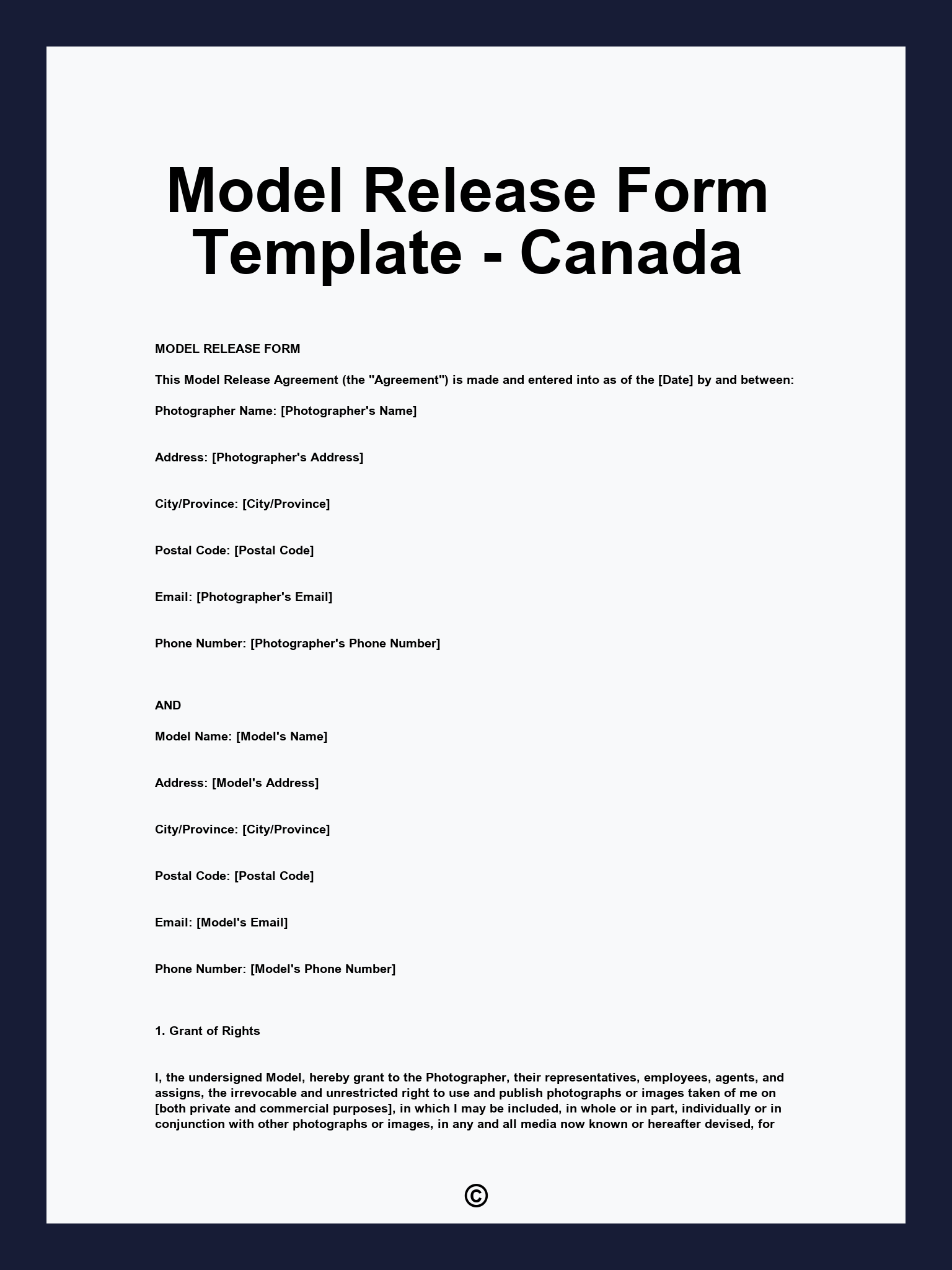 Model Release Form Template - Canada