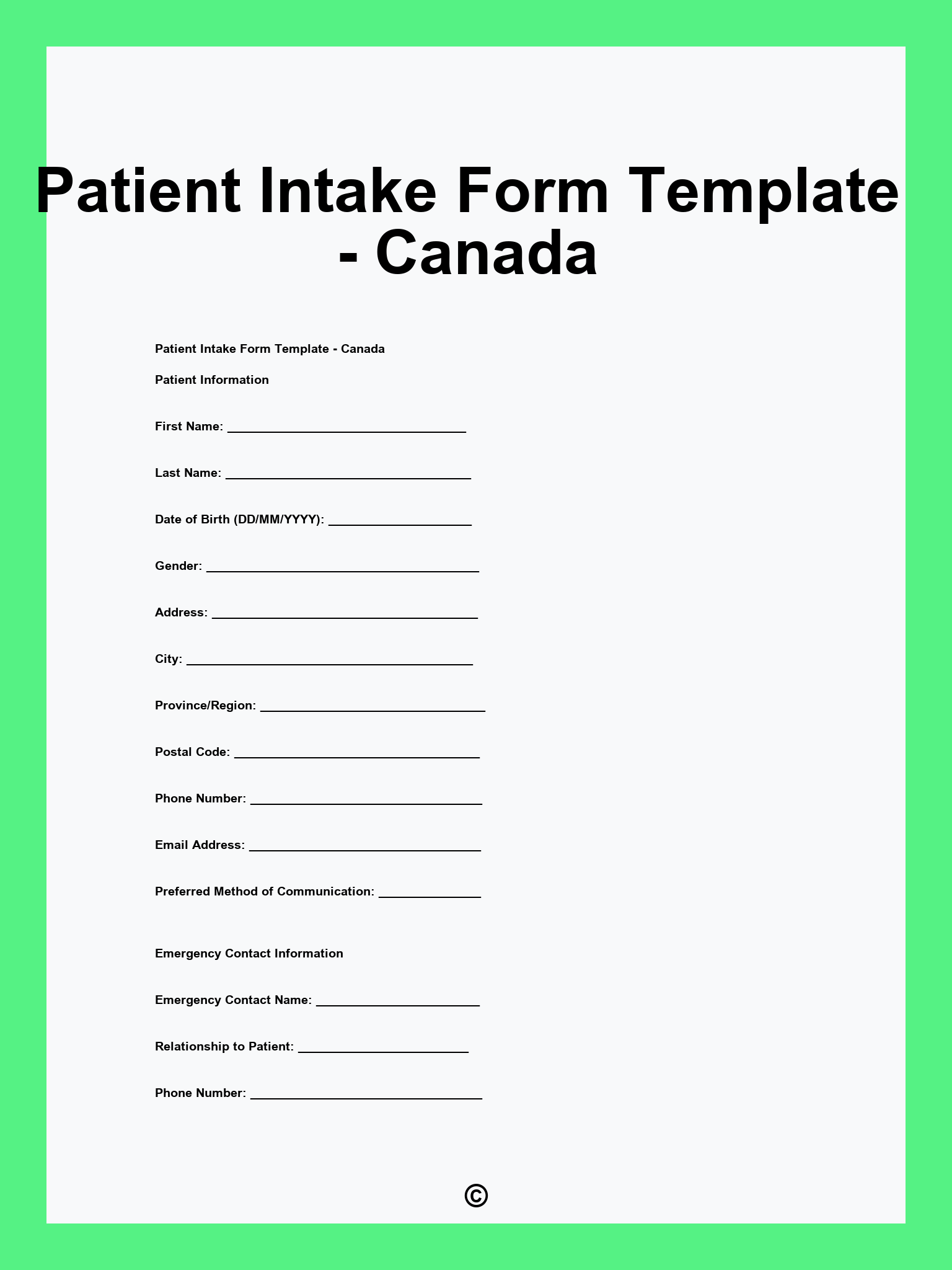 Patient Intake Form Template - Canada