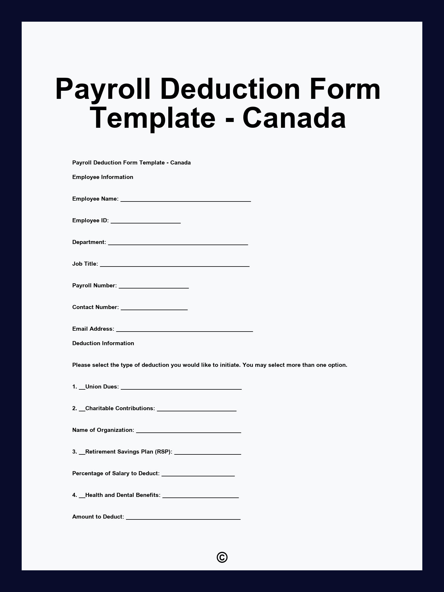 Payroll Deduction Form Template - Canada