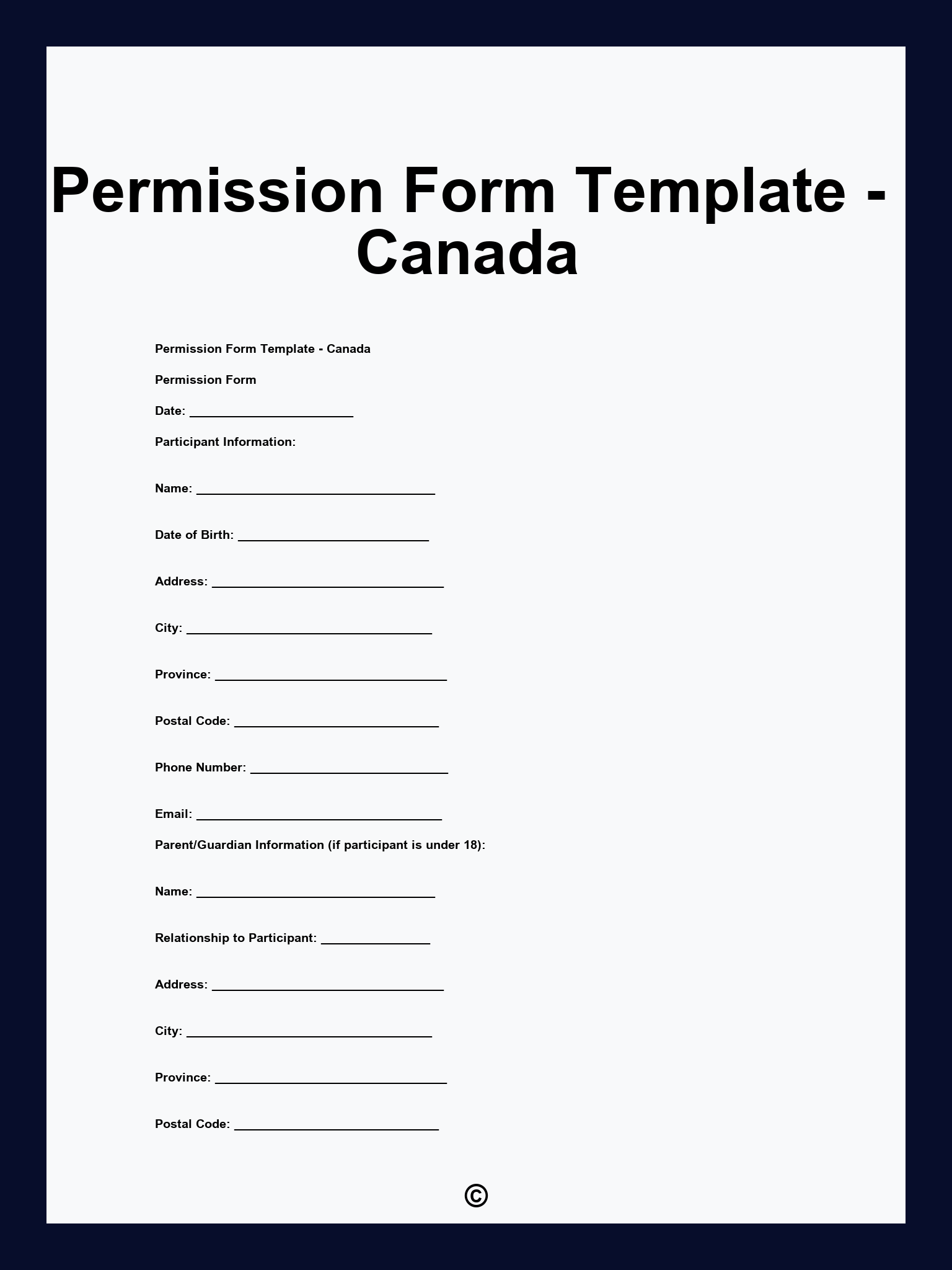 Permission Form Template - Canada