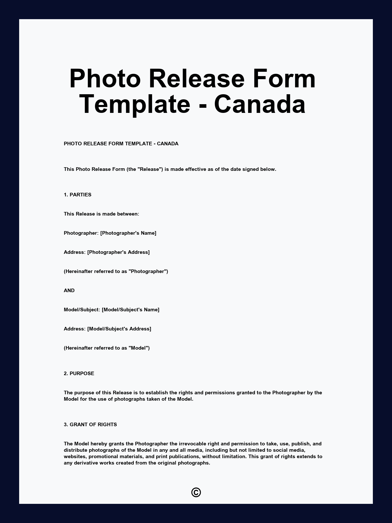 Photo Release Form Template - Canada