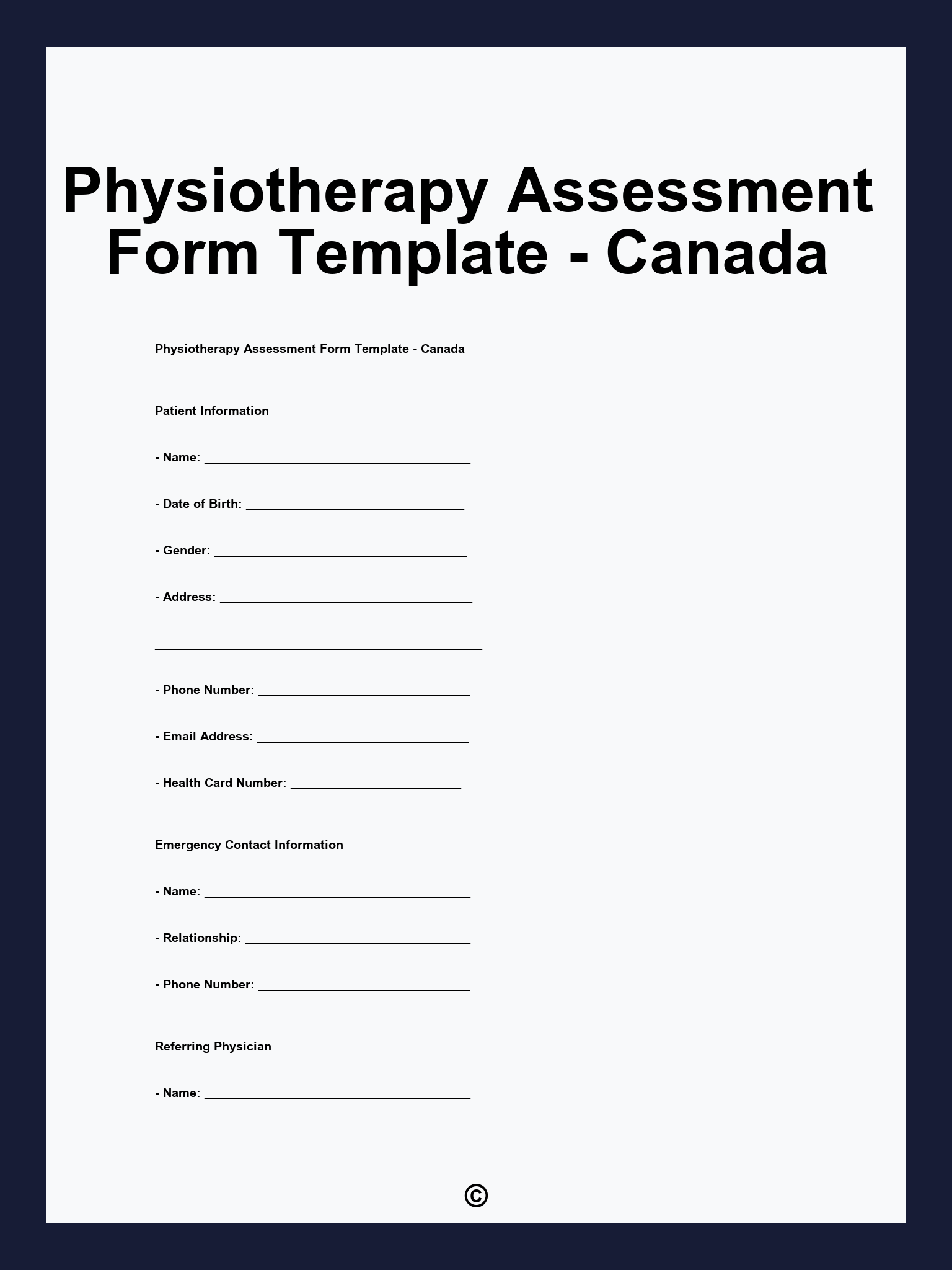 Physiotherapy Assessment Form Template - Canada