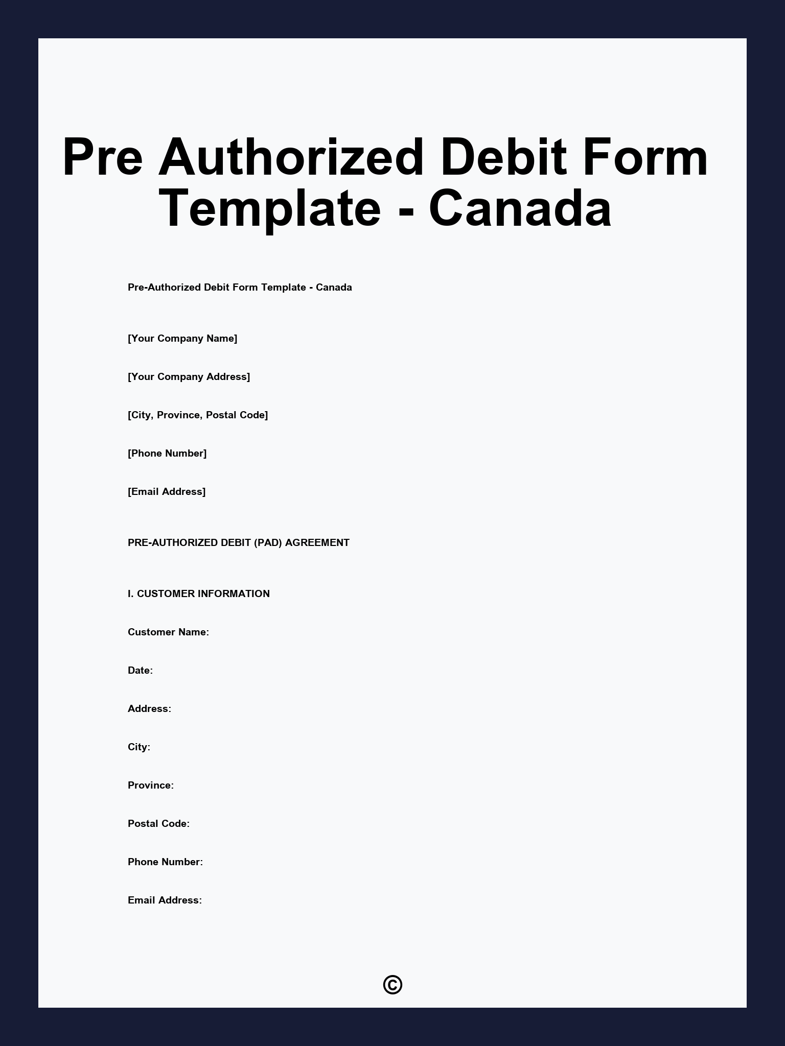 Pre Authorized Debit Form Template - Canada