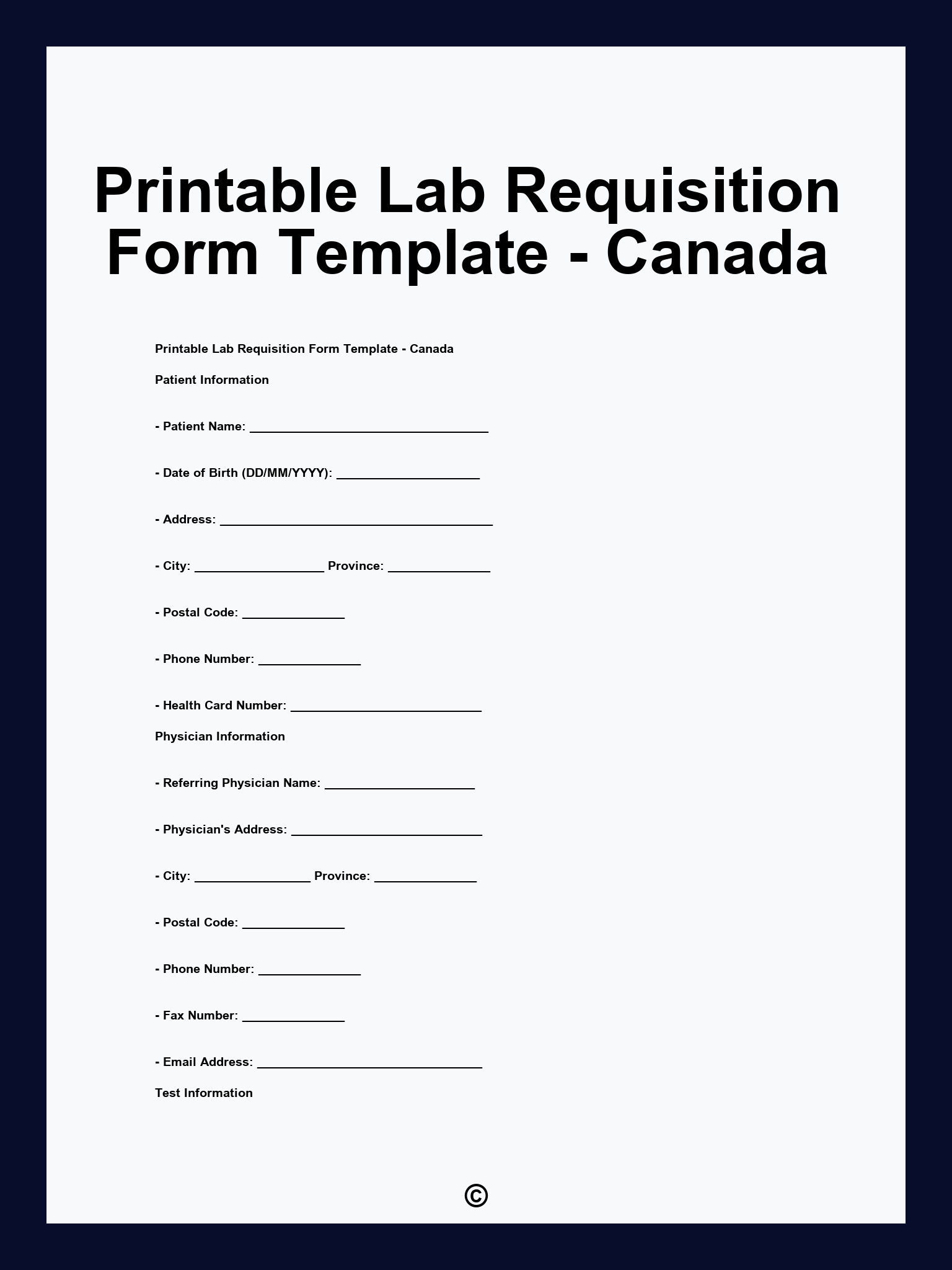 Printable Lab Requisition Form Template - Canada