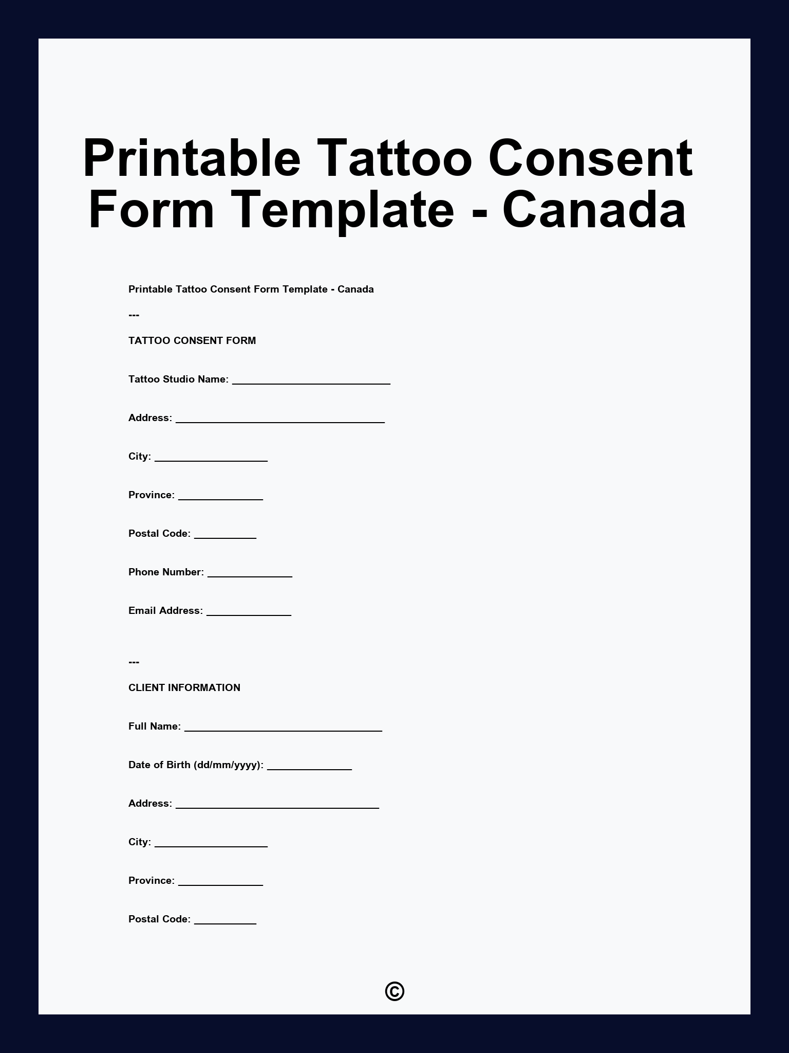 Printable Tattoo Consent Form Template - Canada
