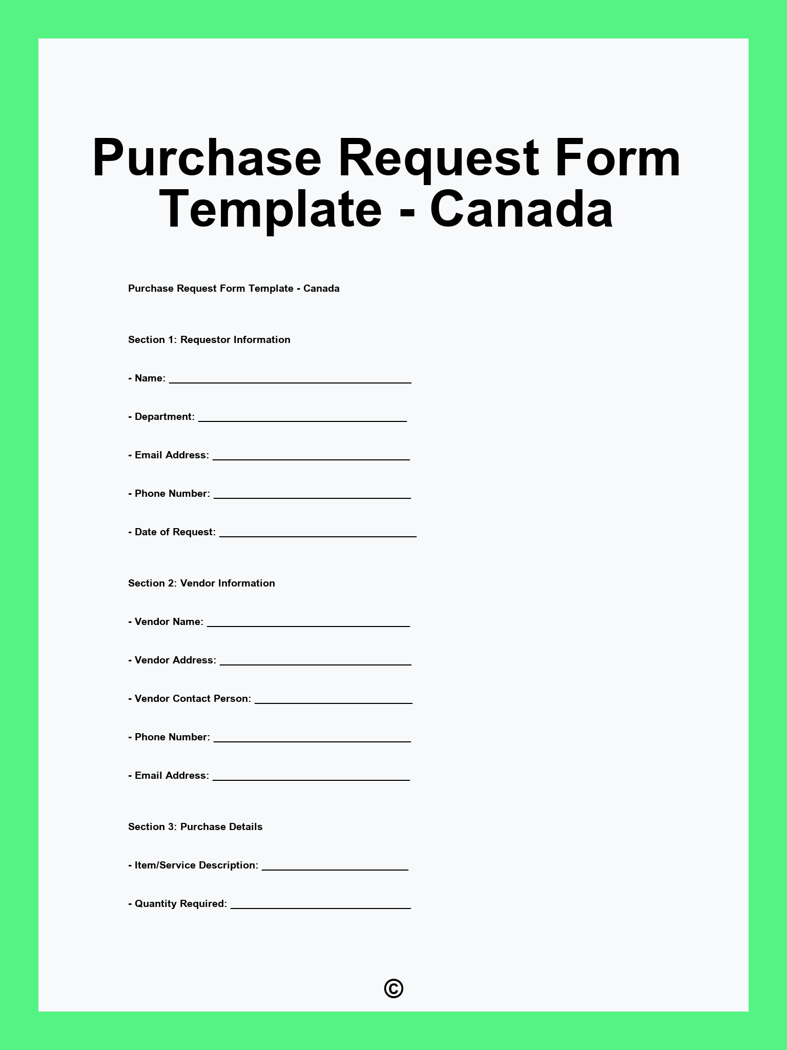 Purchase Request Form Template - Canada