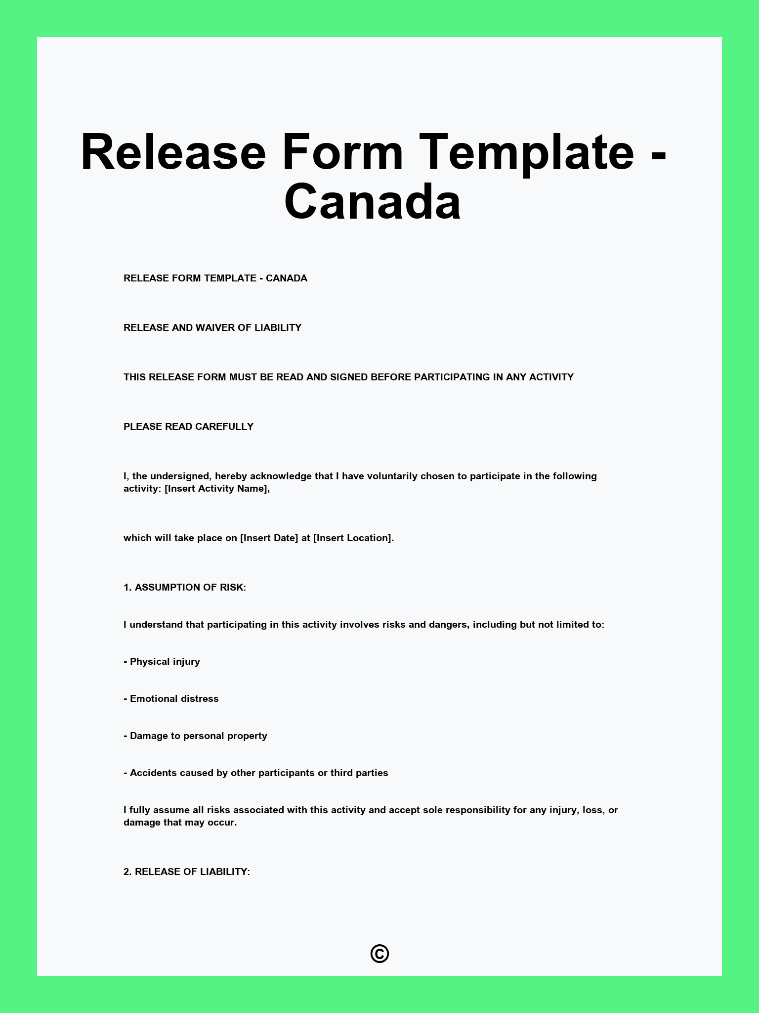 Release Form Template - Canada