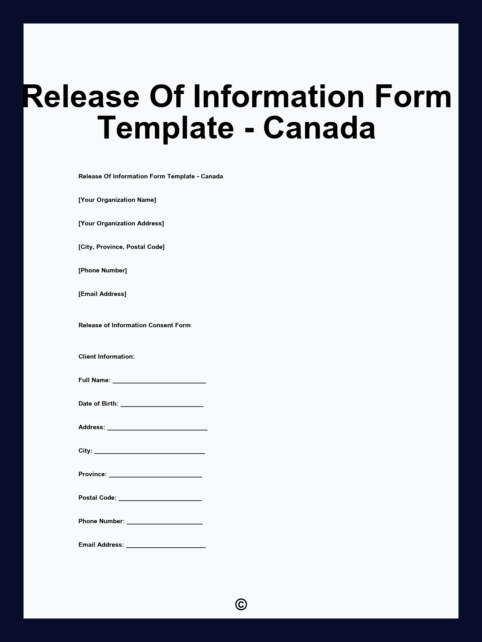 Release Of Information Form Template - Canada