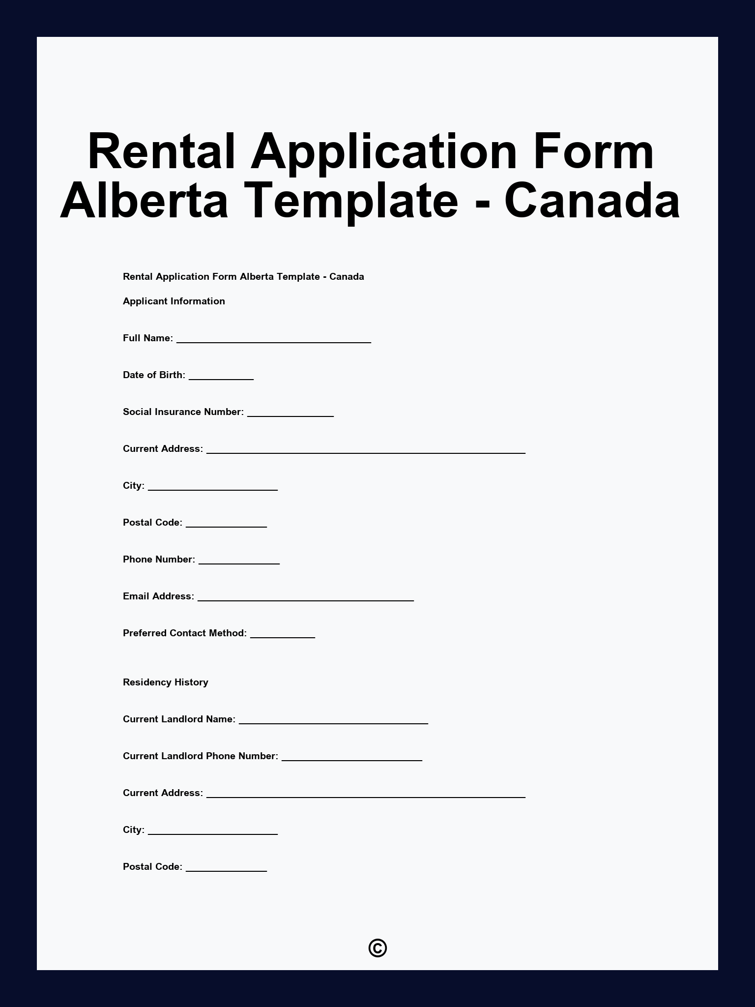 Rental Application Form Alberta Template - Canada