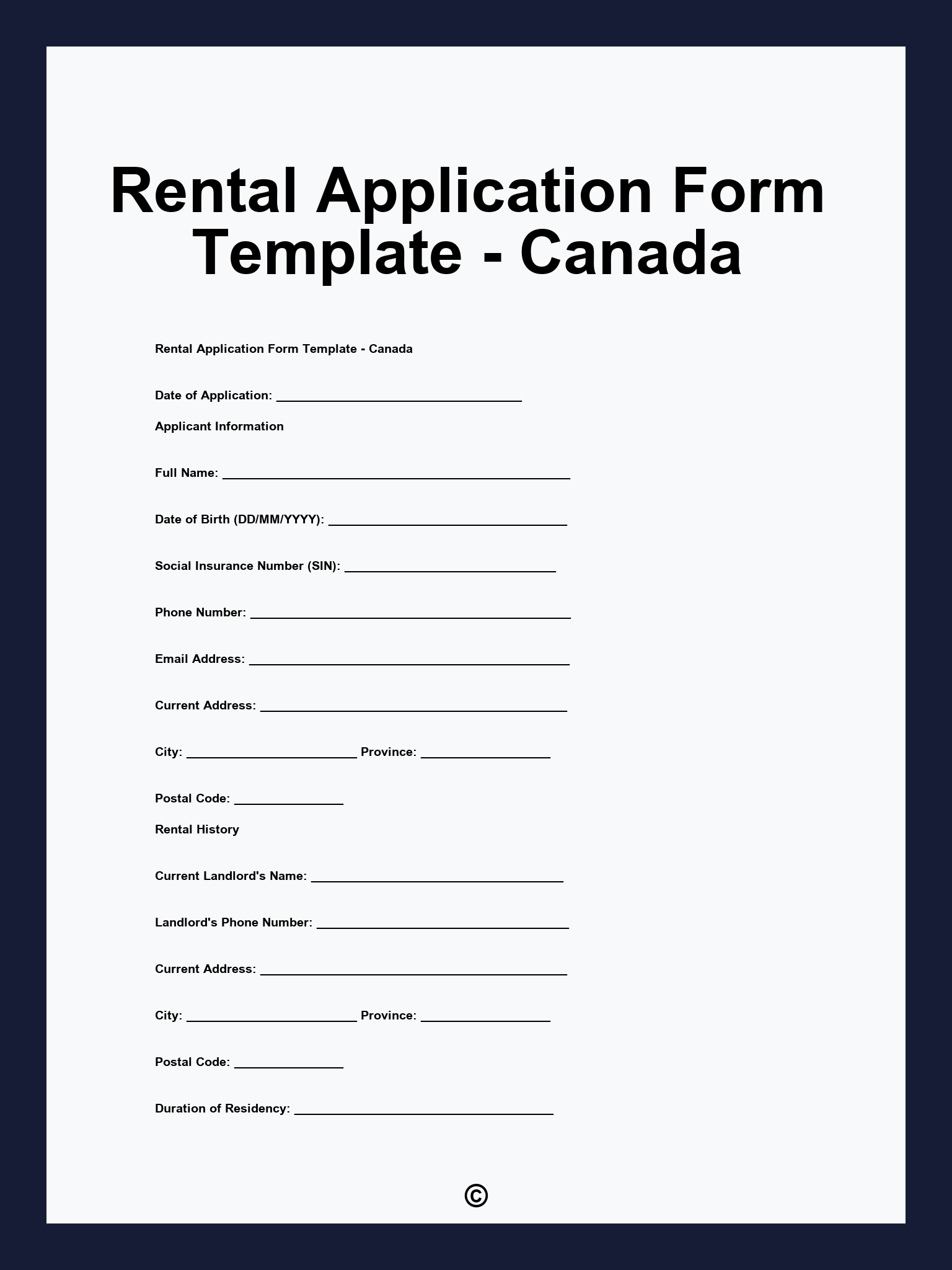 Rental Application Form Template - Canada