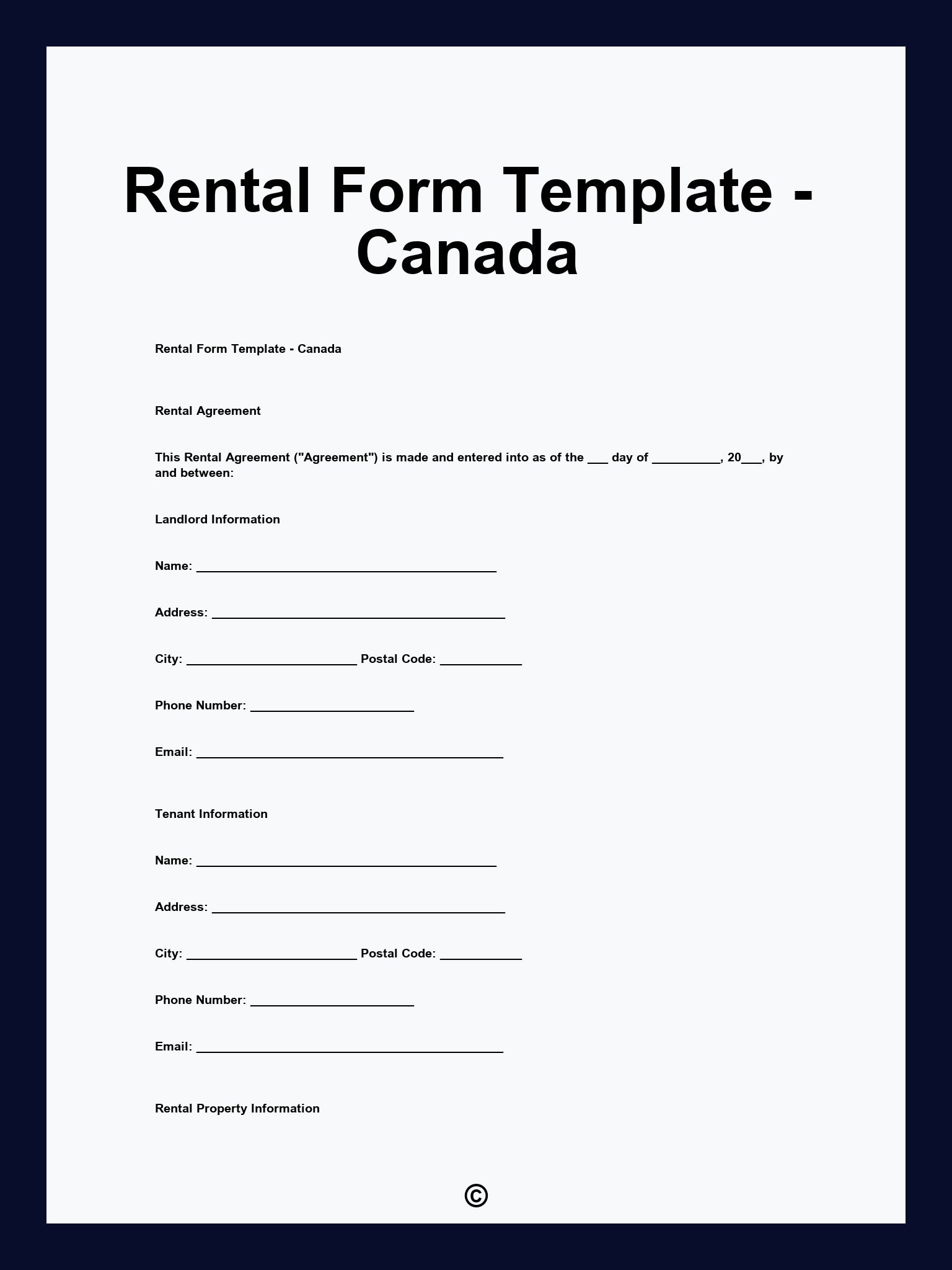 Rental Form Template - Canada