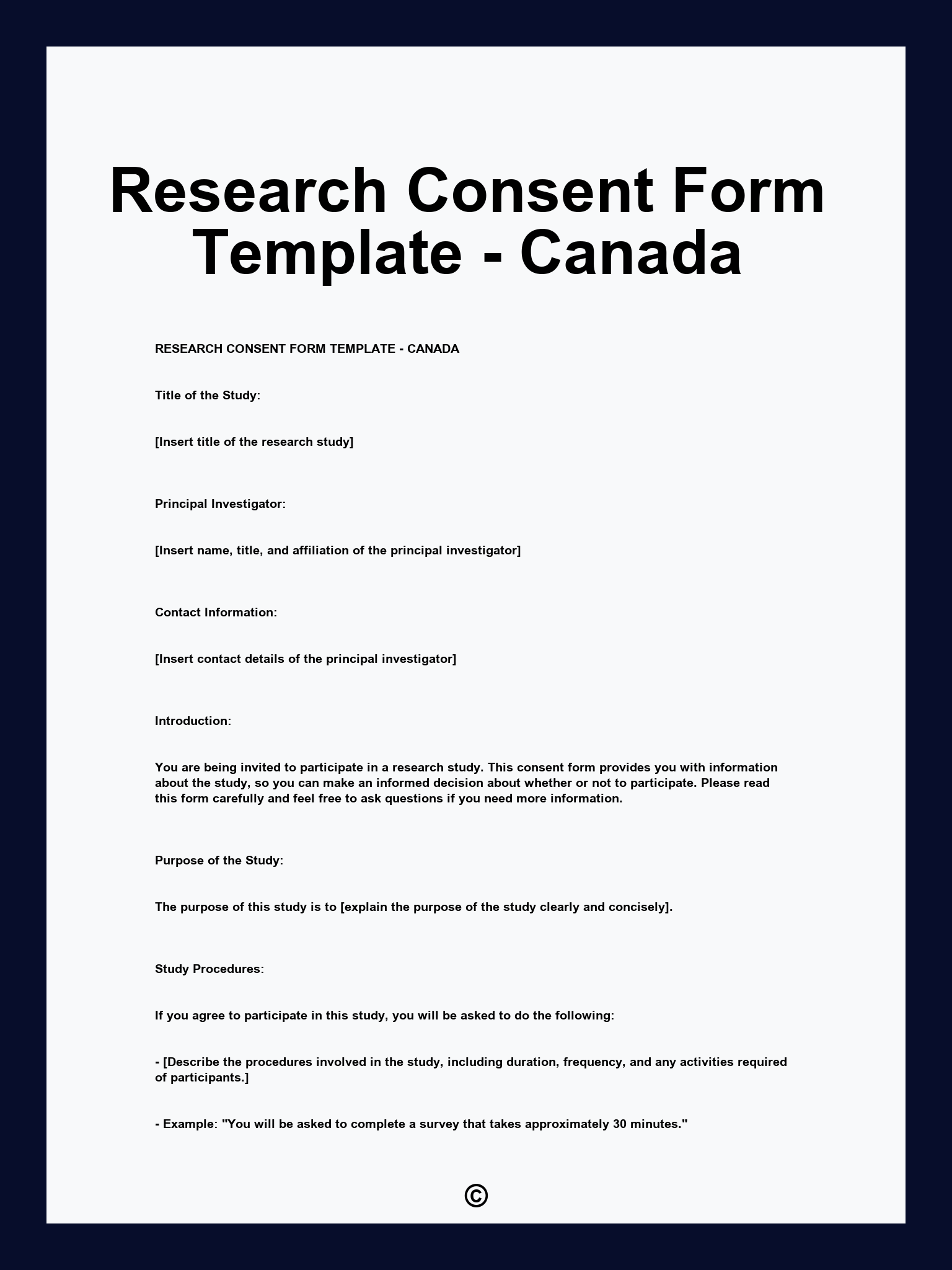 Research Consent Form Template - Canada