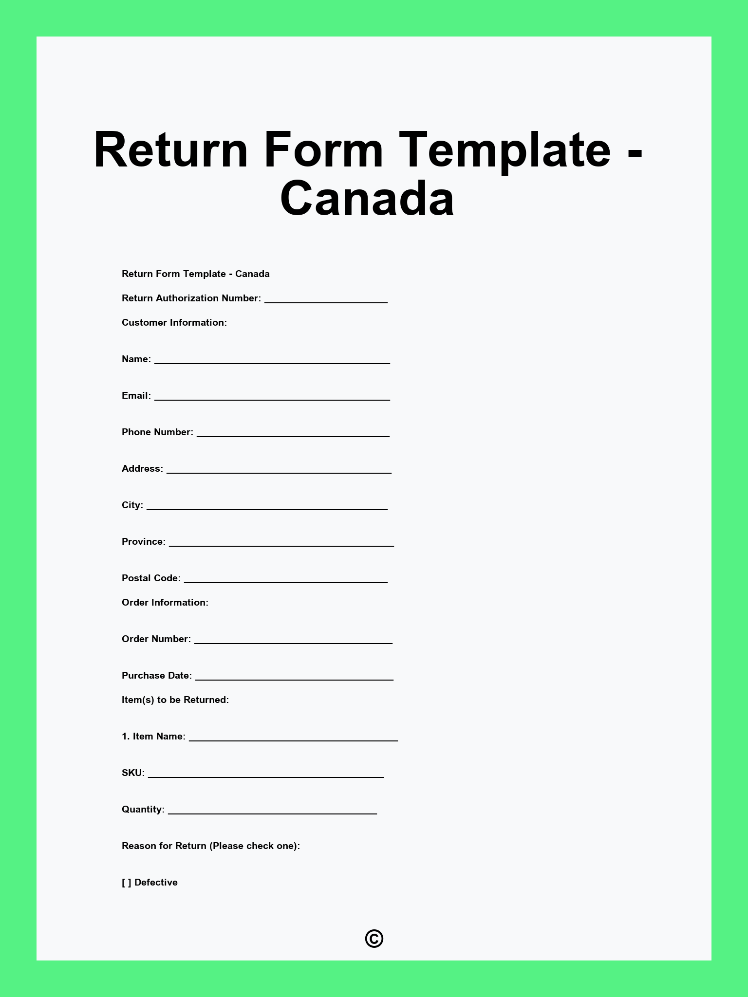 Return Form Template - Canada