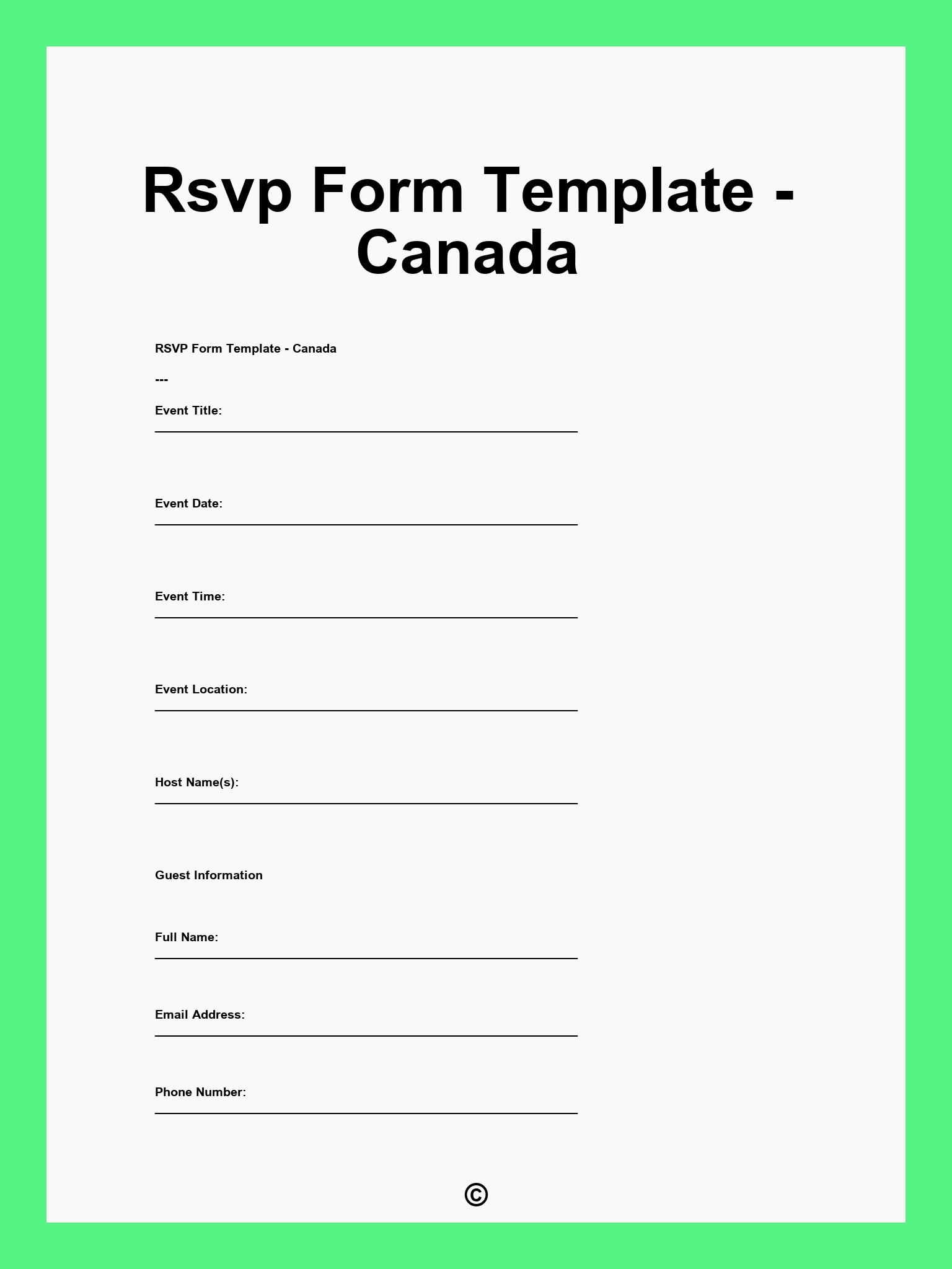 Rsvp Form Template - Canada