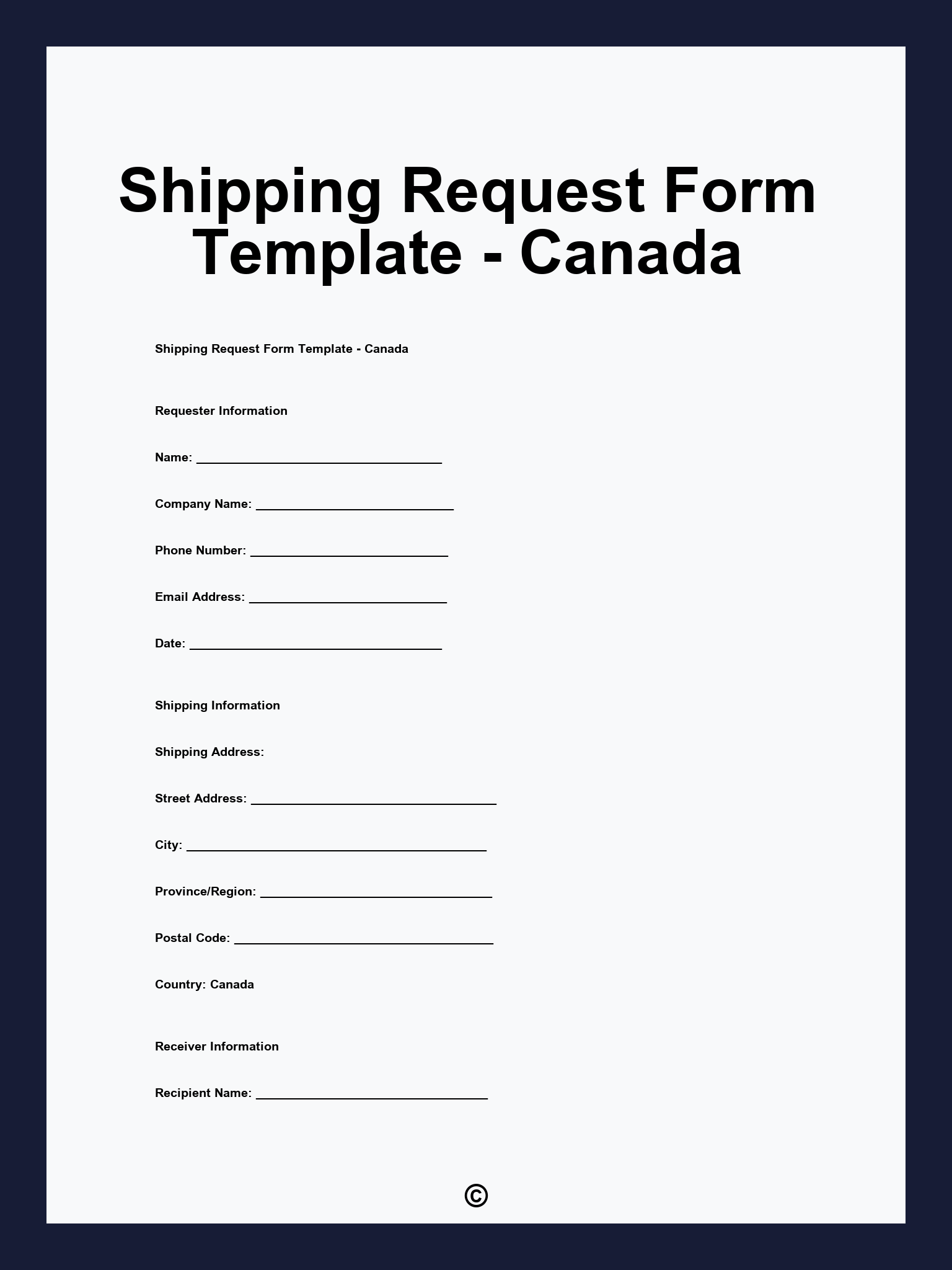 Shipping Request Form Template - Canada