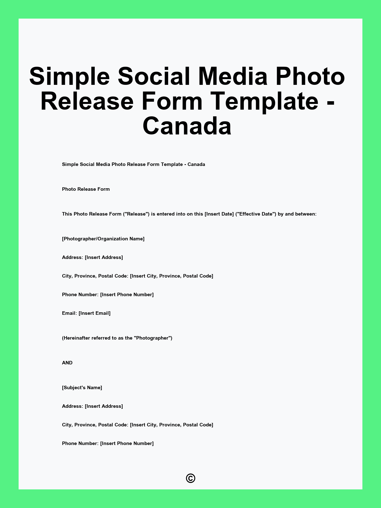 Simple Social Media Photo Release Form Template - Canada