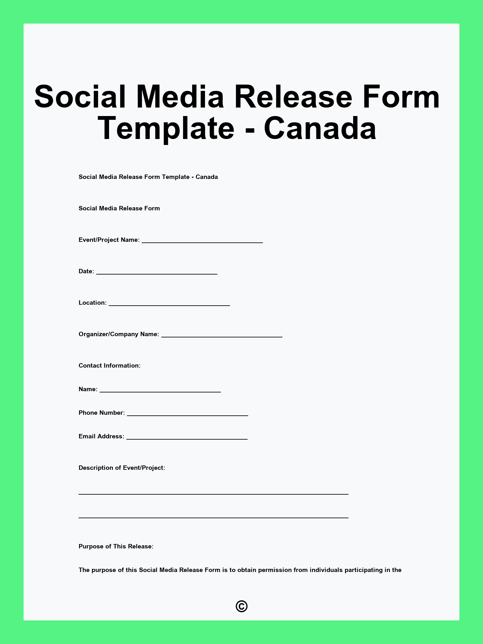 Social Media Release Form Template - Canada