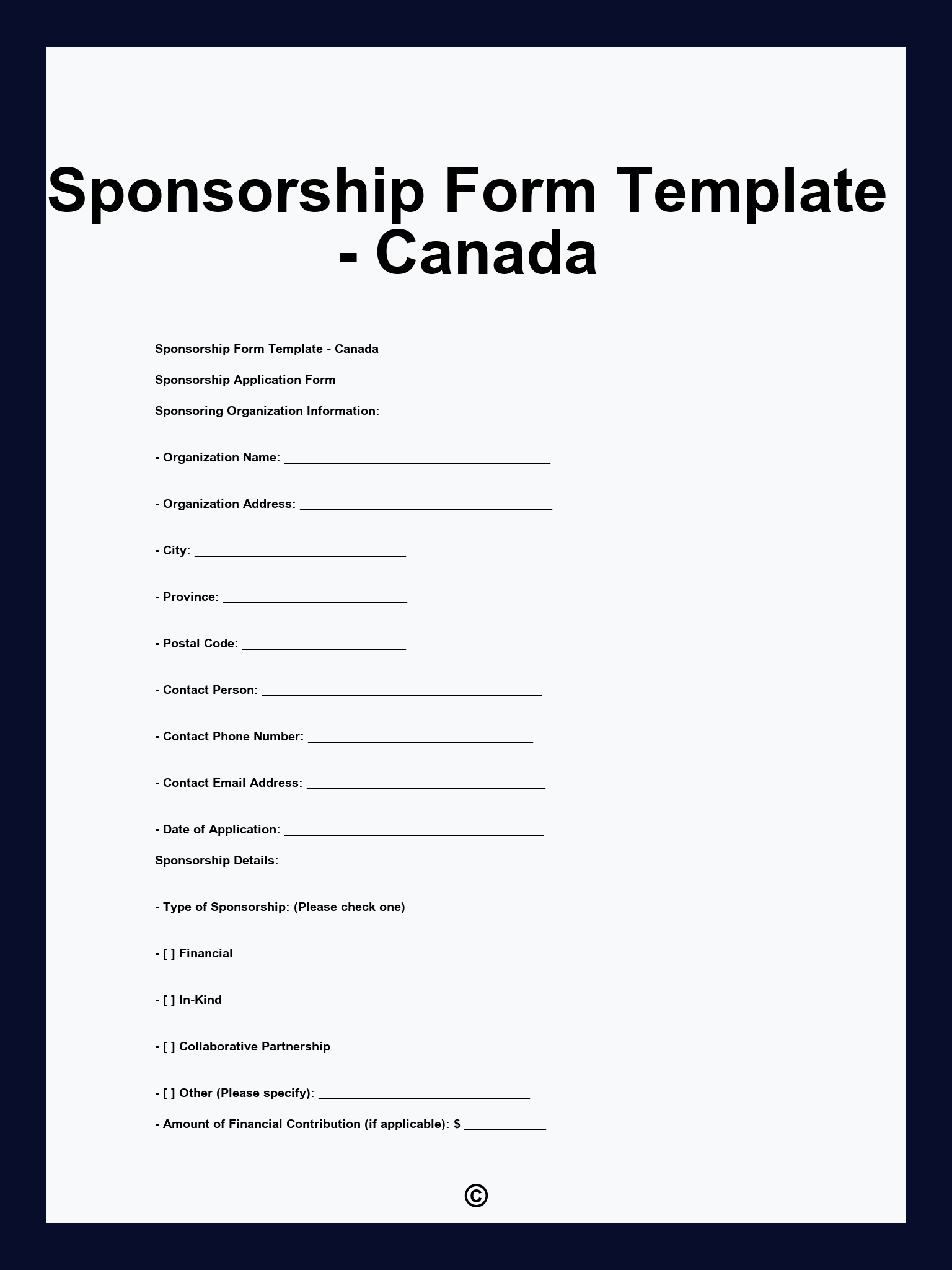 Sponsorship Form Template - Canada