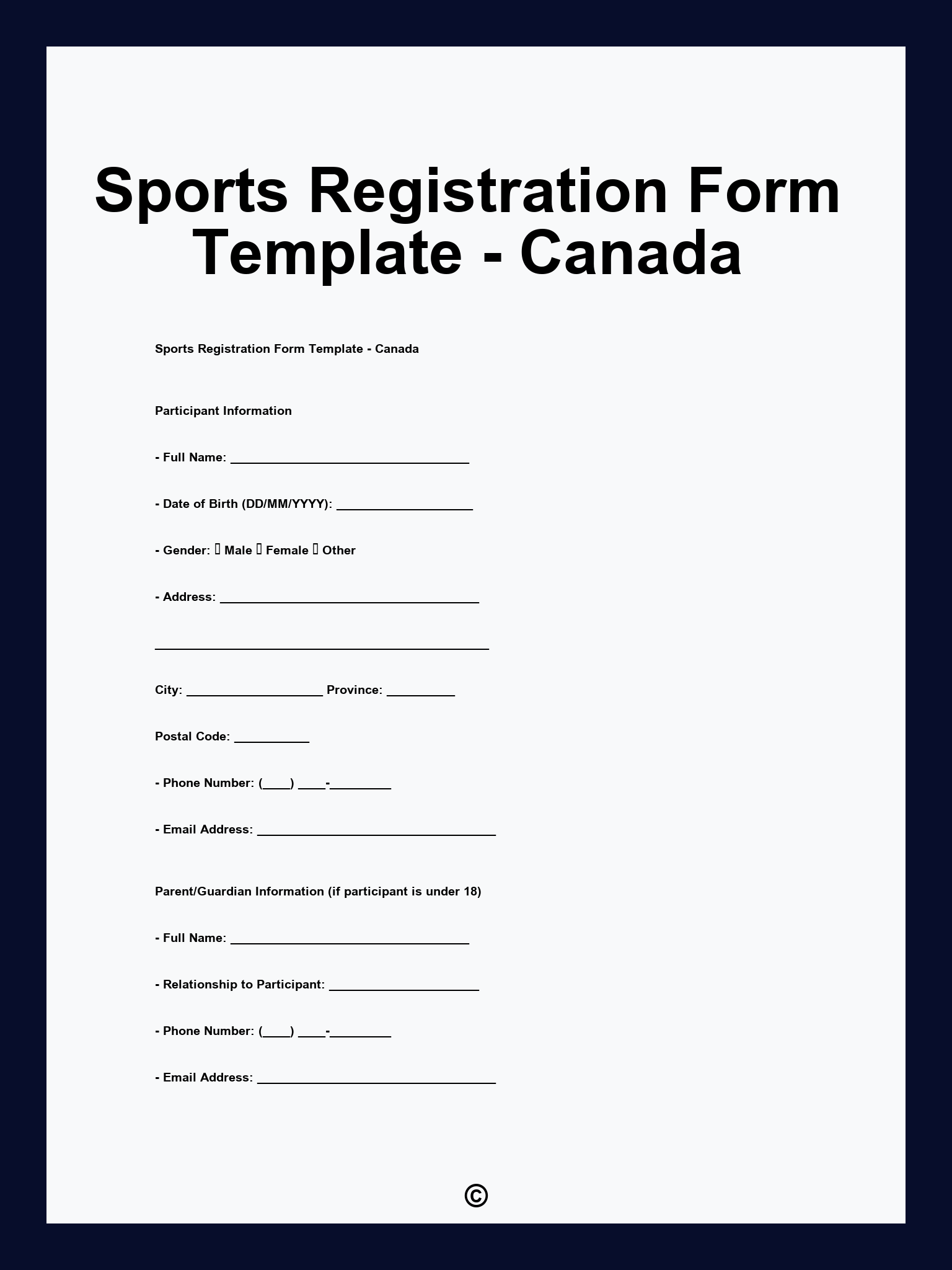 Sports Registration Form Template - Canada