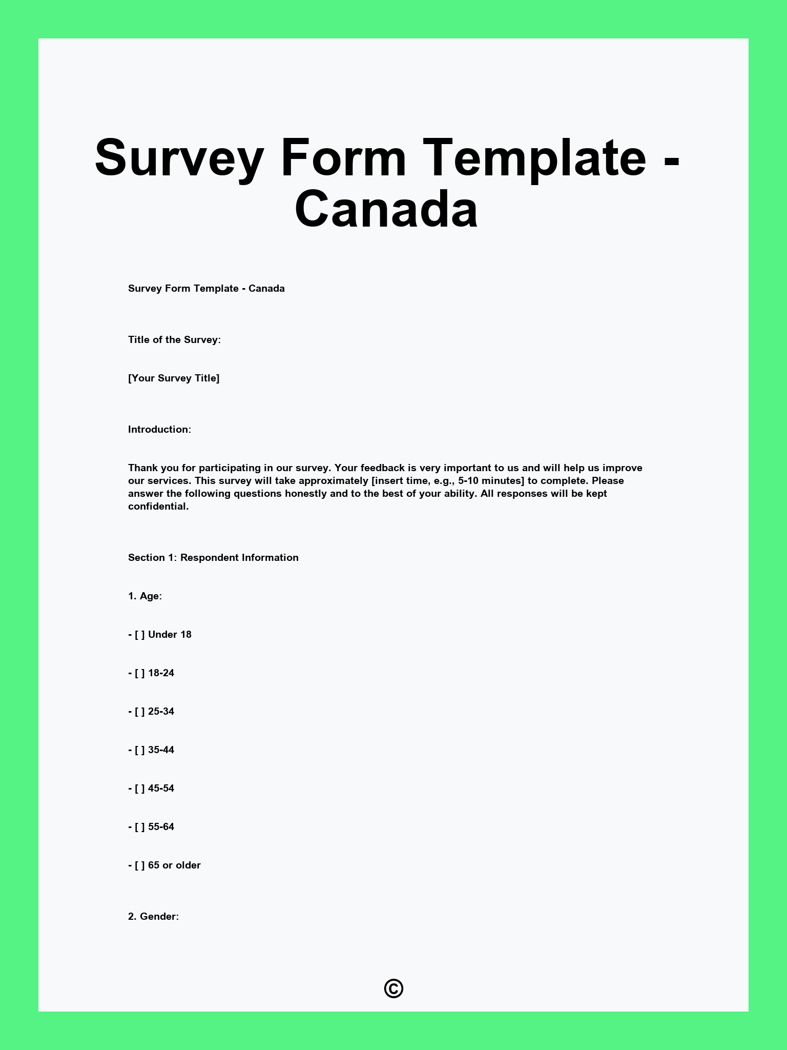 Survey Form Template - Canada