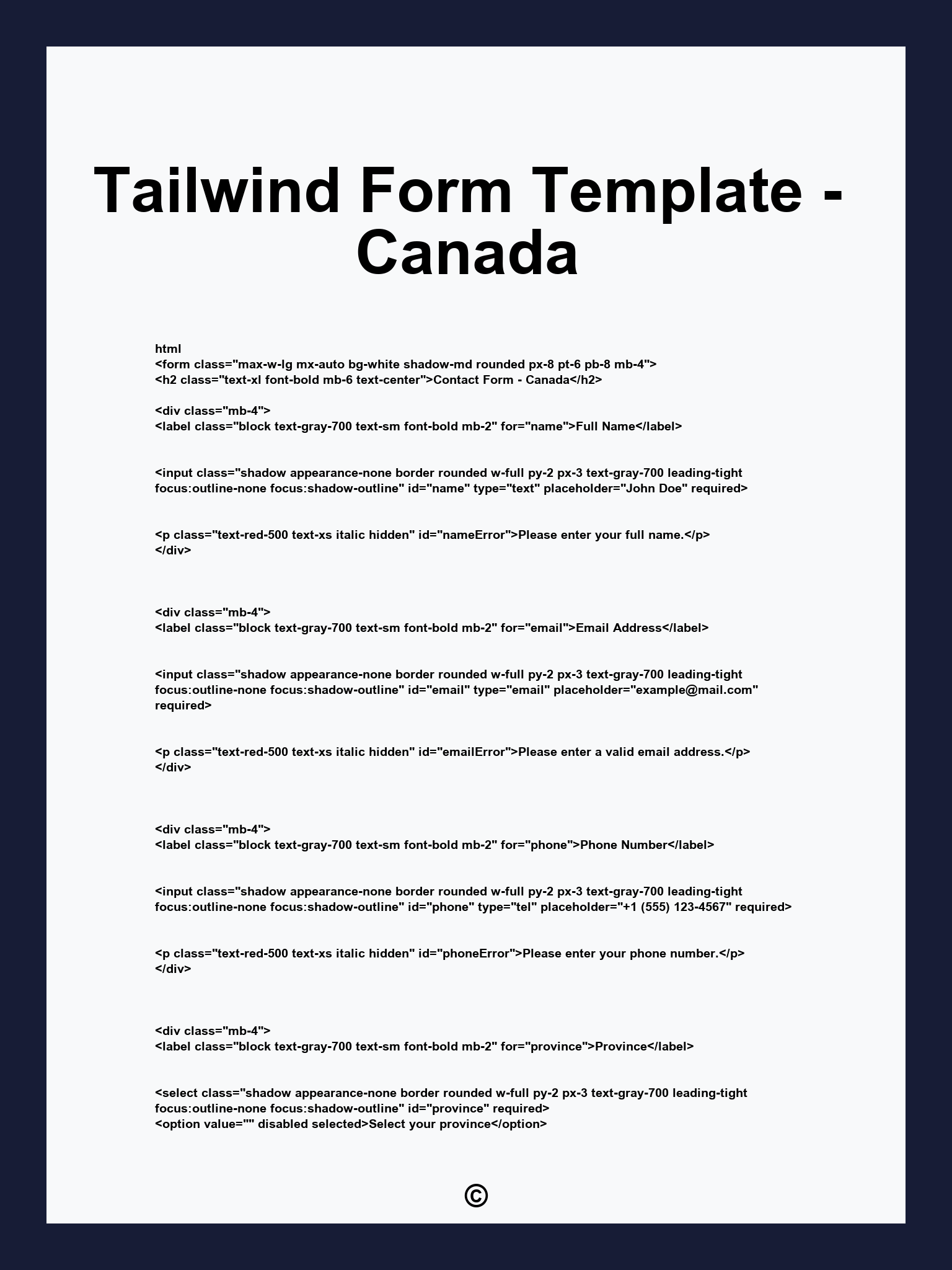 Tailwind Form Template - Canada
