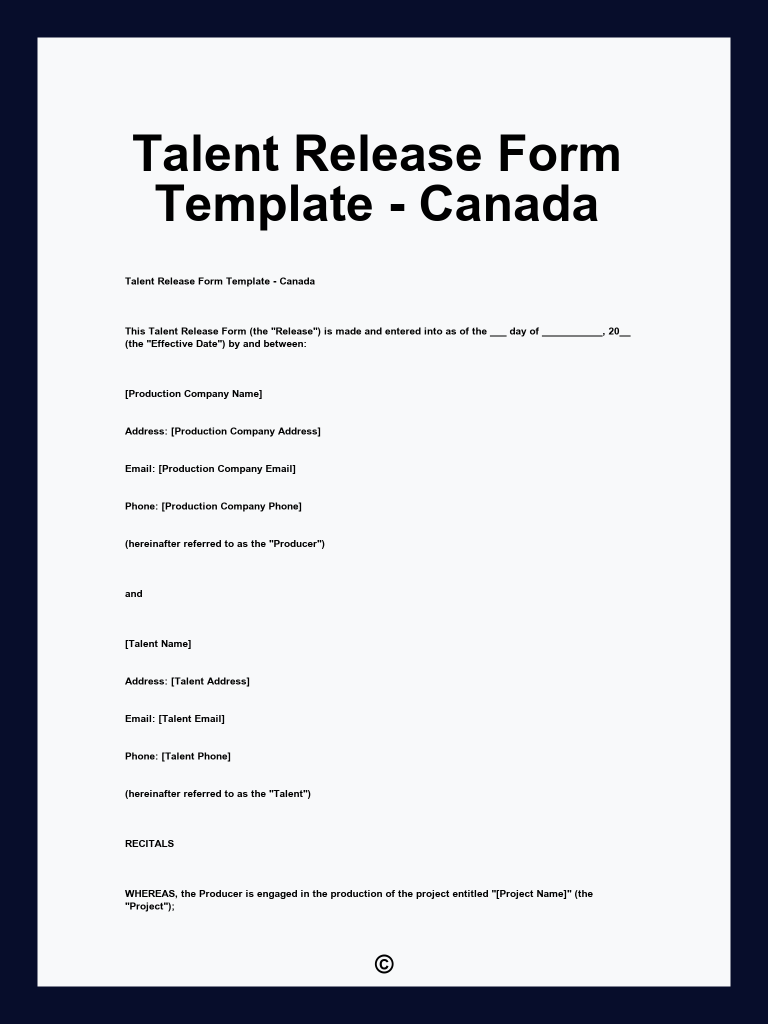 Talent Release Form Template - Canada