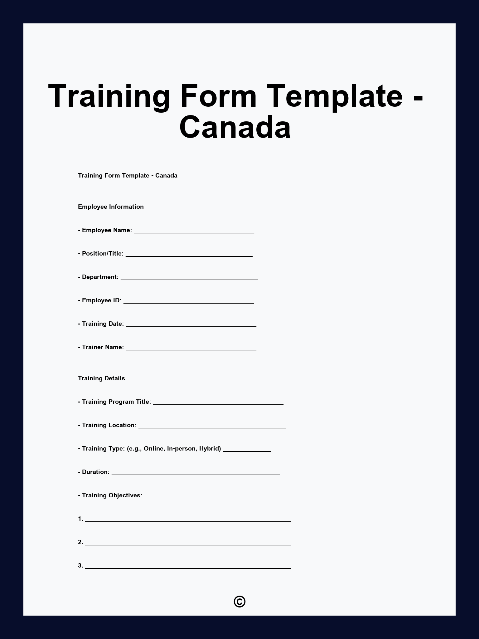 Training Form Template - Canada