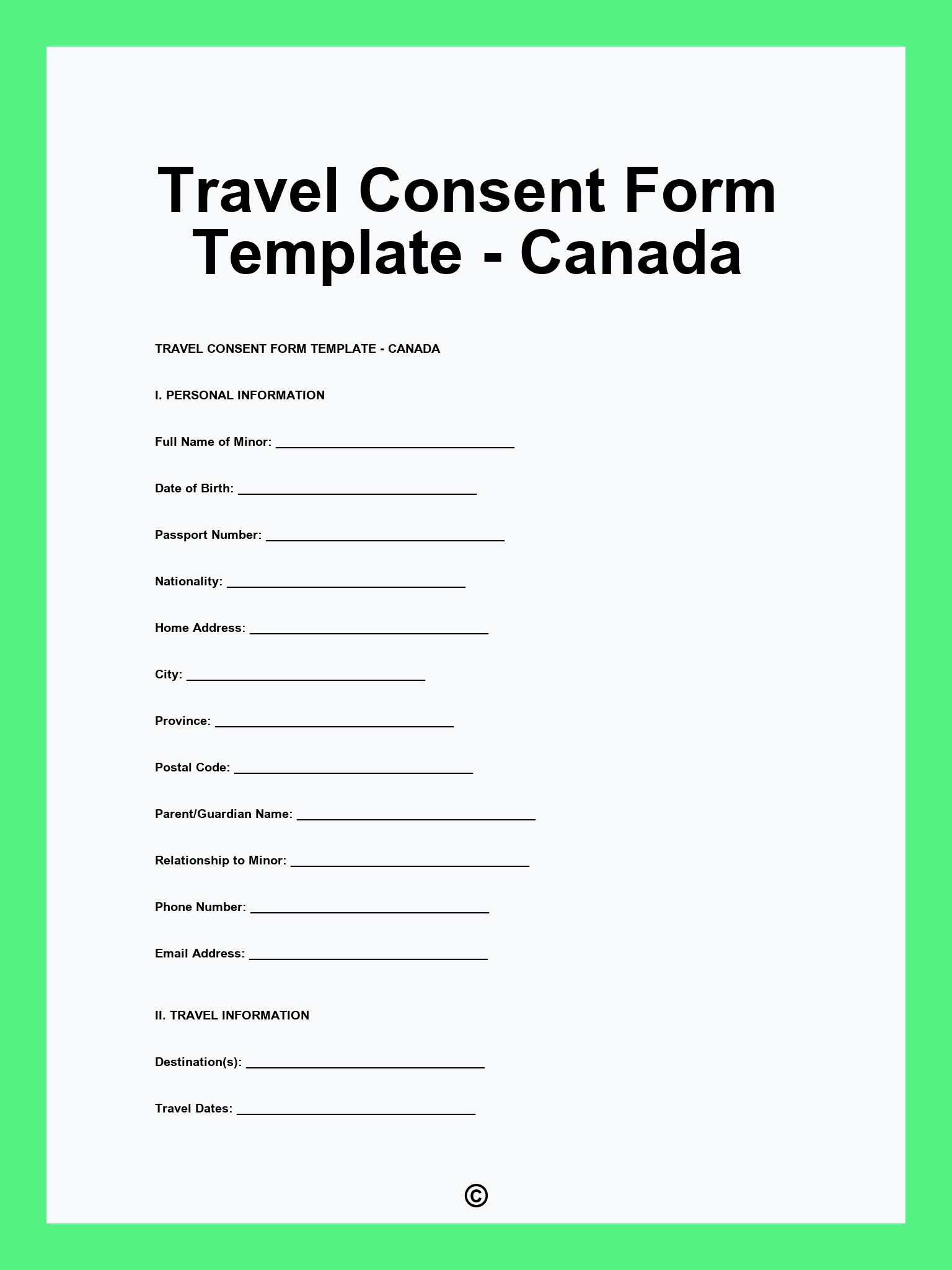 Travel Consent Form Template - Canada