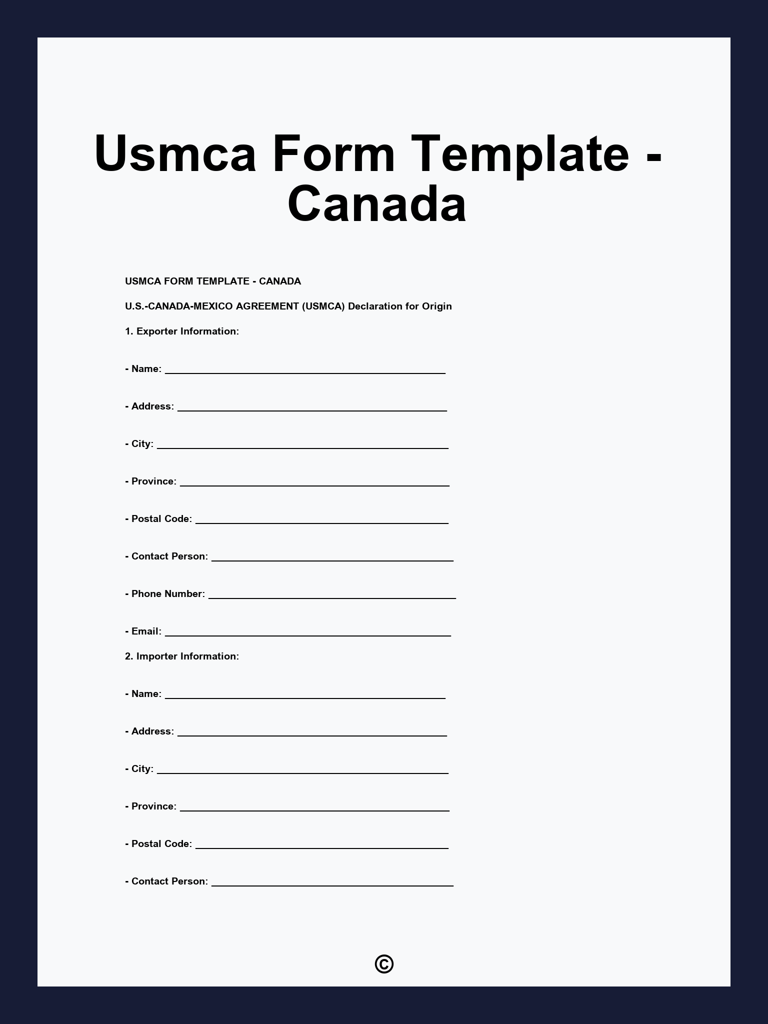 Usmca Form Template - Canada