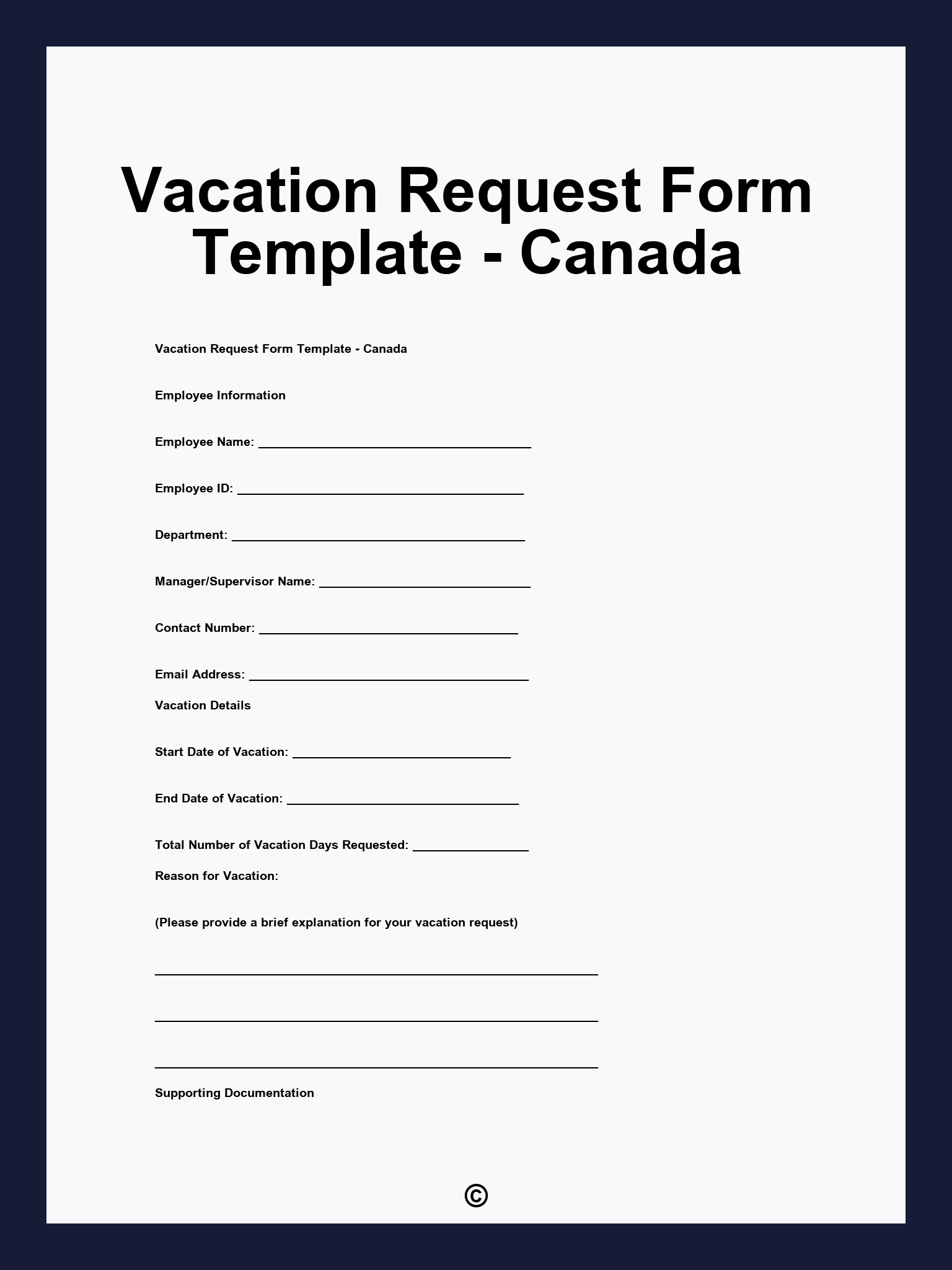 Vacation Request Form Template - Canada