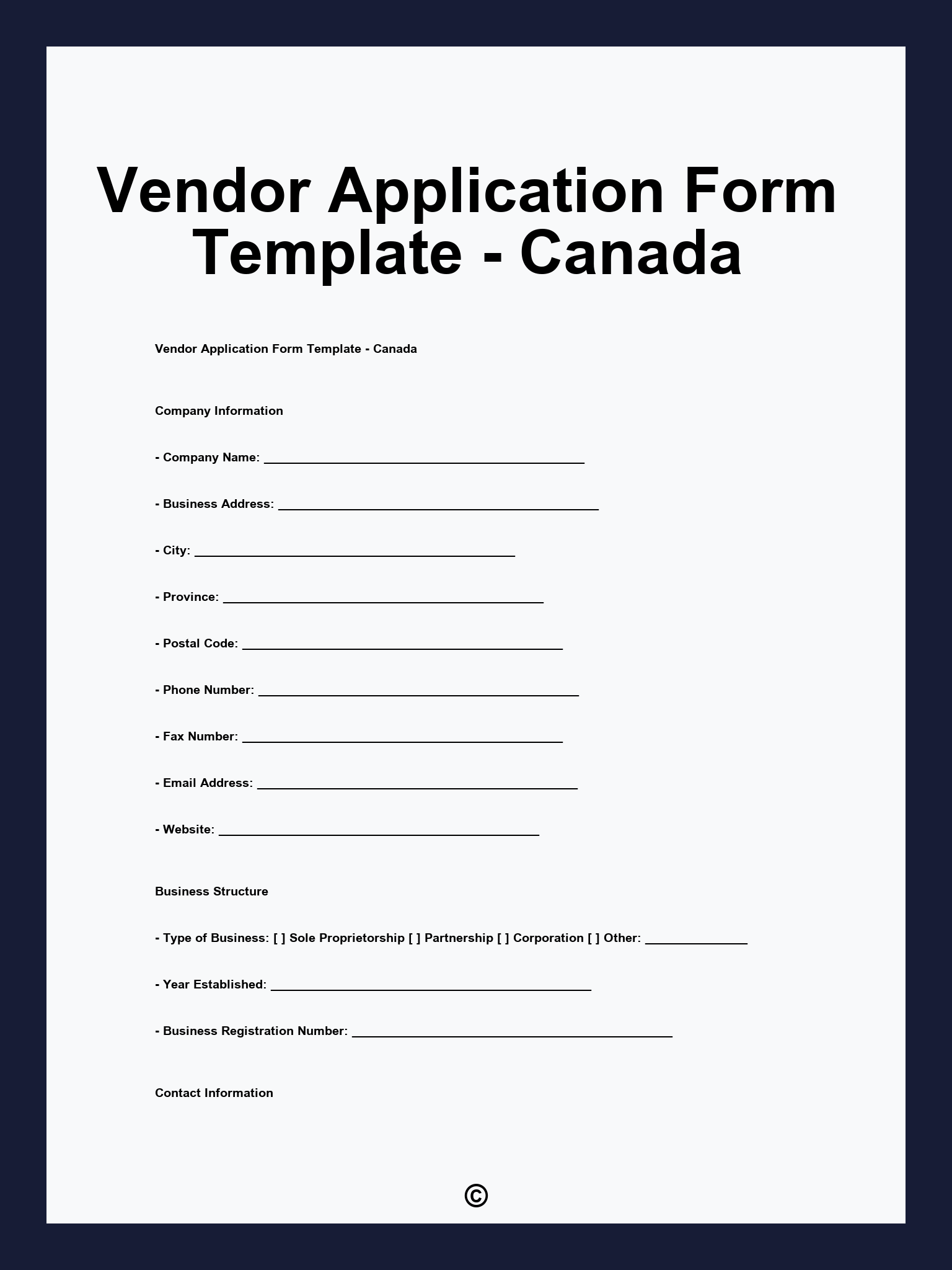 Vendor Application Form Template - Canada