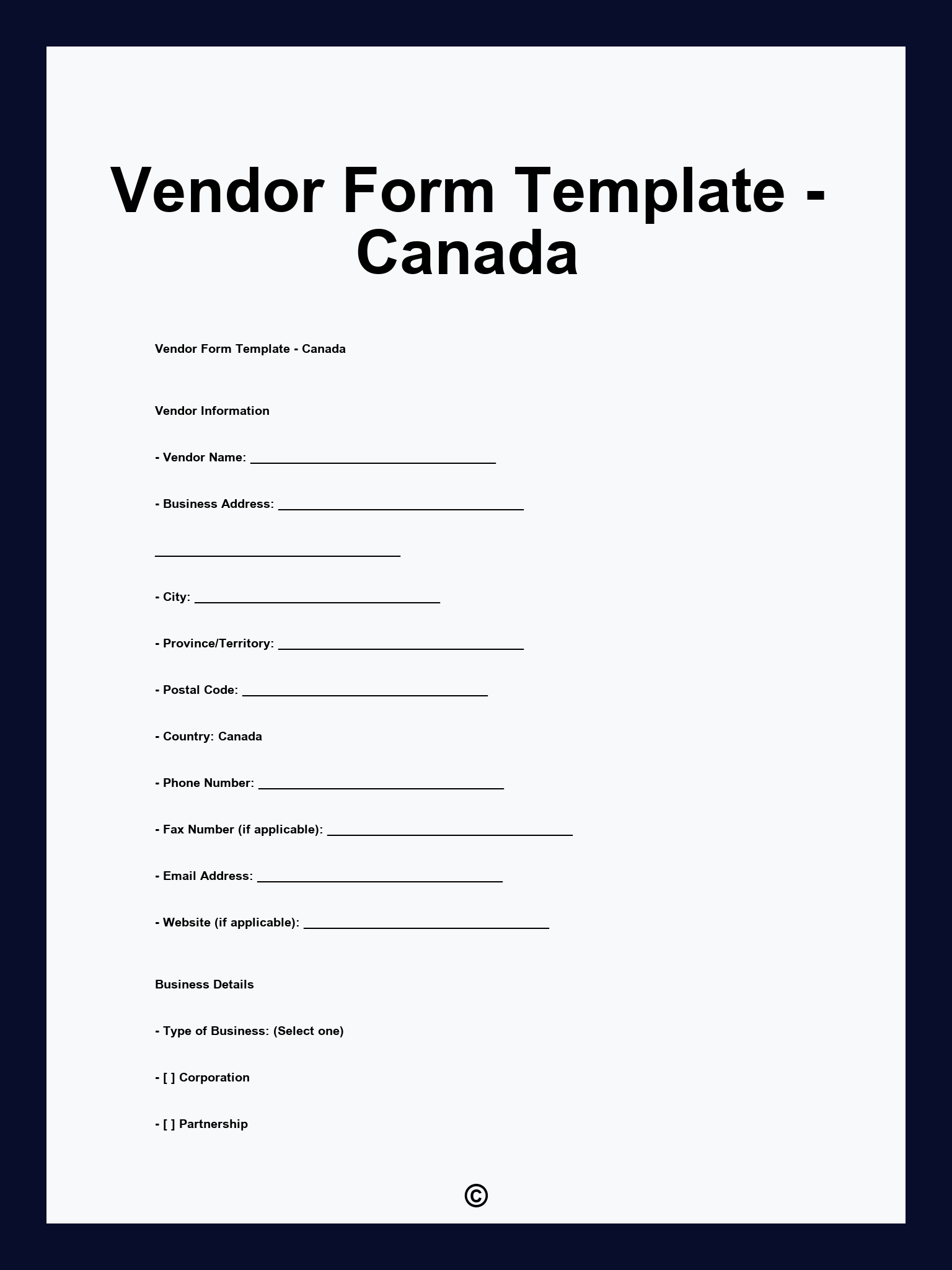 Vendor Form Template - Canada