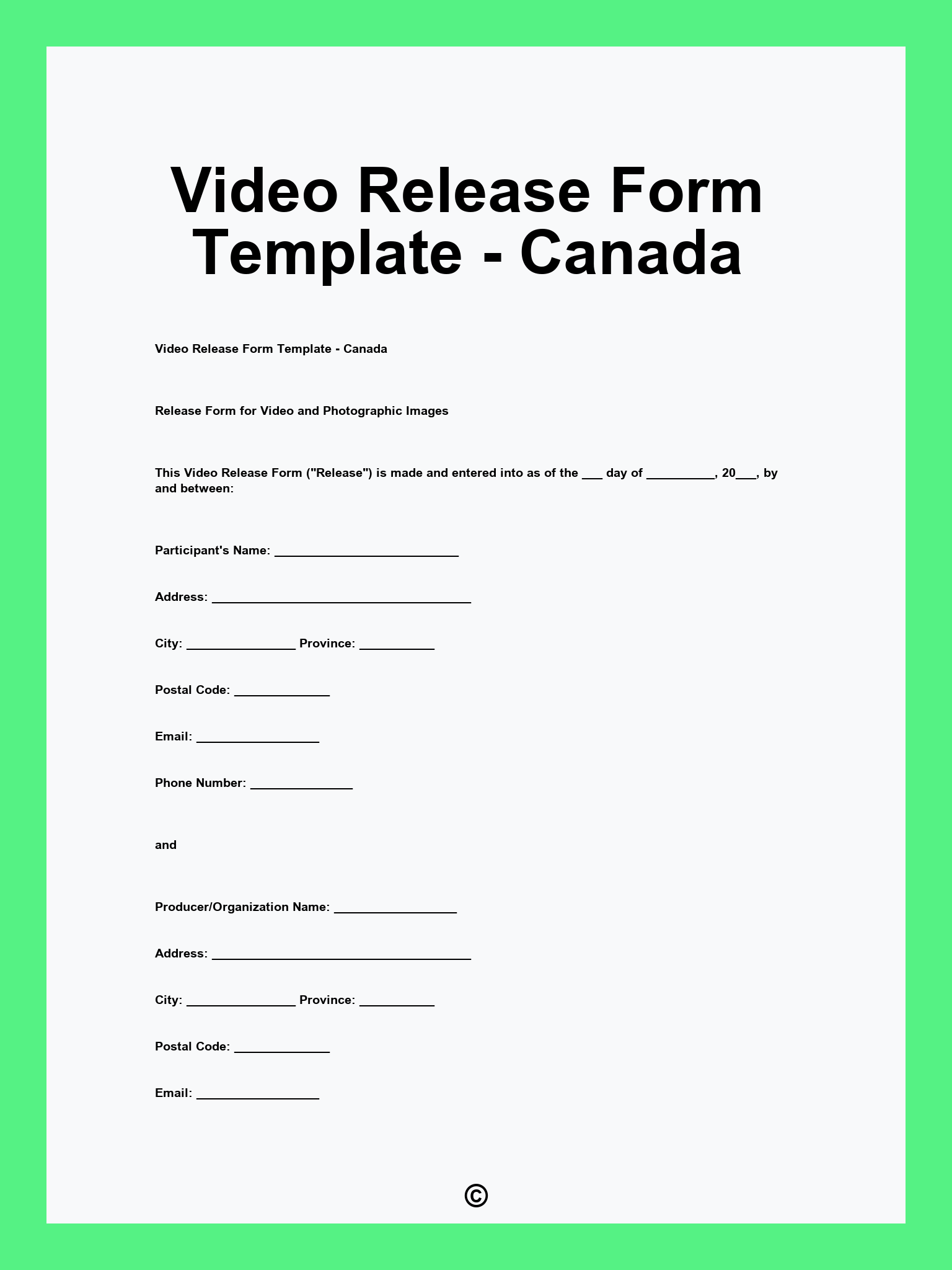 Video Release Form Template - Canada