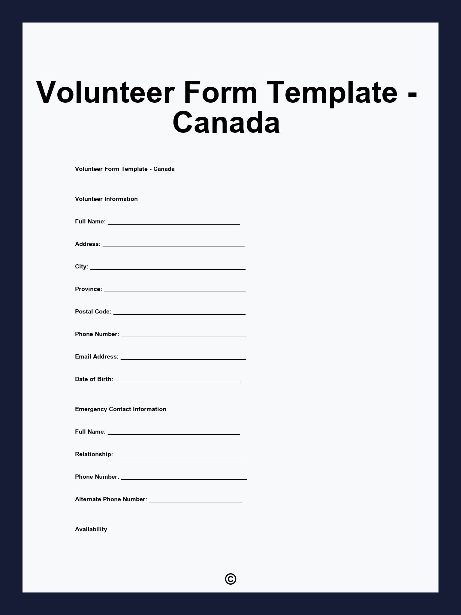 Volunteer Form Template - Canada