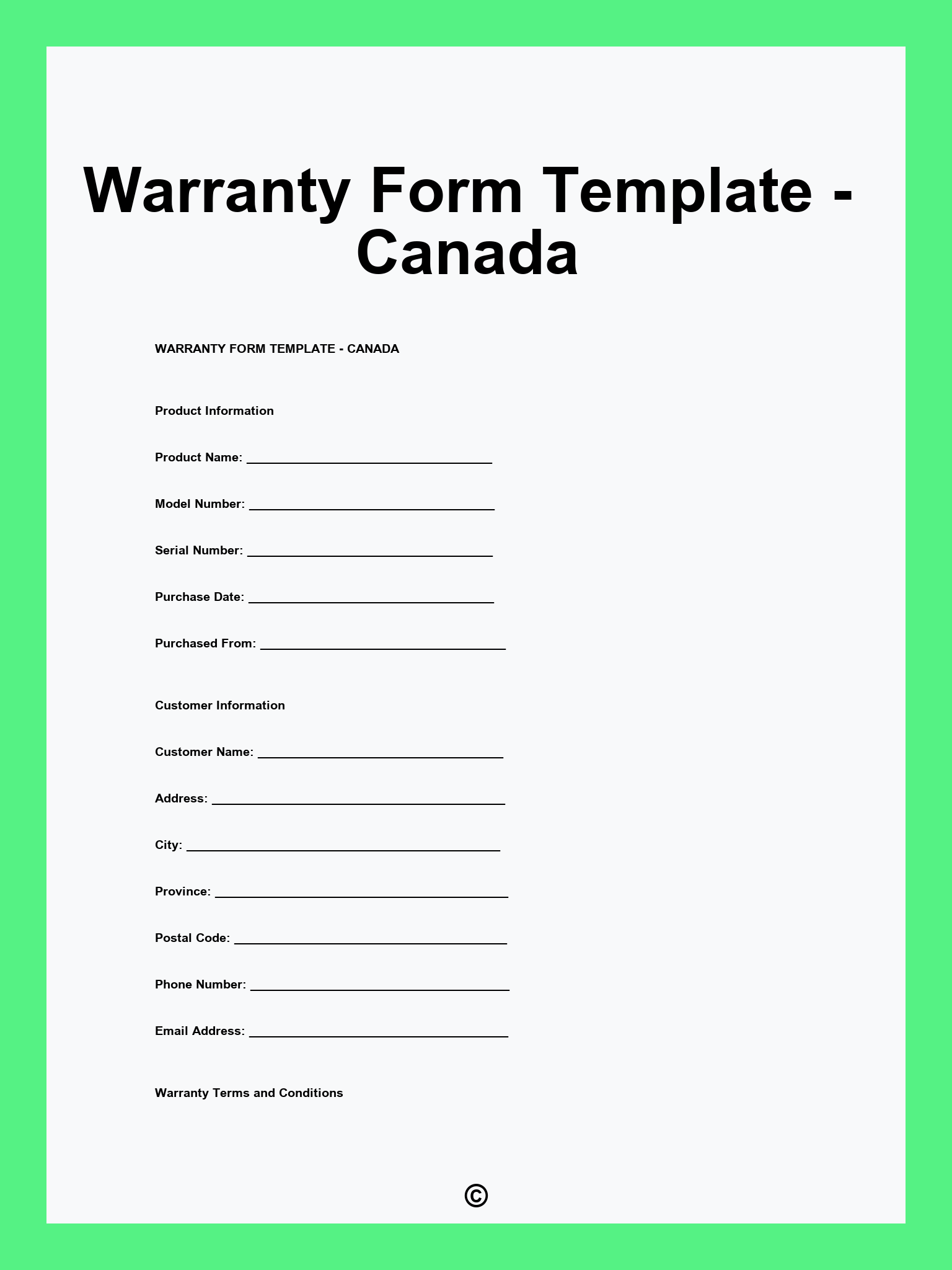 Warranty Form Template - Canada