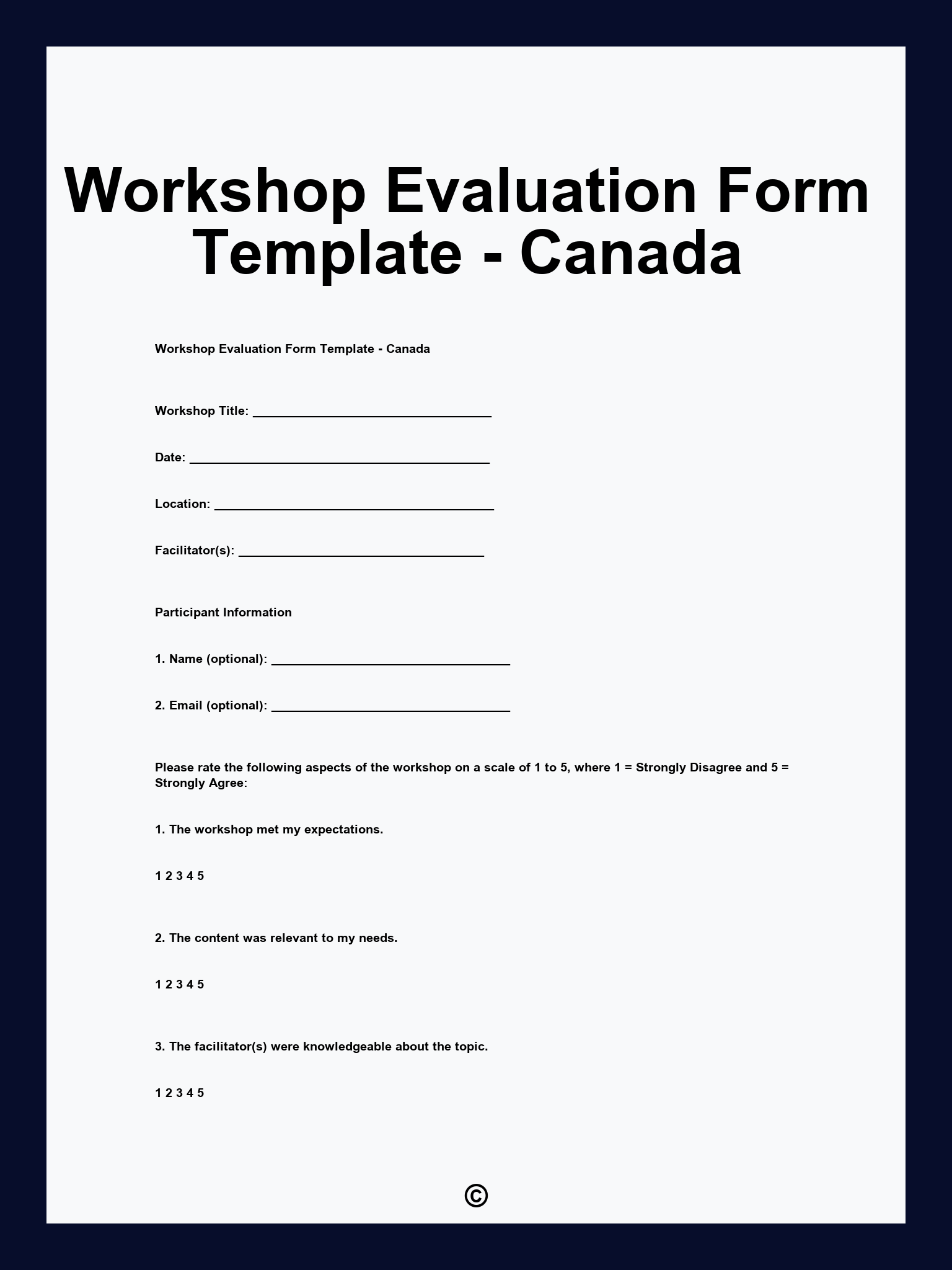 Workshop Evaluation Form Template - Canada